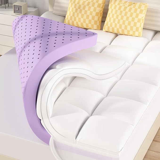 SINWEEK Dual Layer 5 Inch Memory Foam Mattress Topper Queen Size, 2 Inch Gel Memory Foam Plus 3 Inch 1450 GSM Down Alternative Quilted Pillow Top Mattress Pad Cover, White