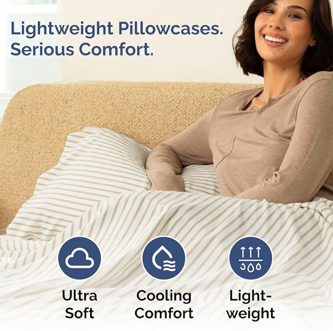 Standard Pillow Cases Set of 2 - Ultra-Soft Hotel Quality Pillowcase Covers - Comfy & Wrinkle Free - Stain and Fade Resistant - Machine Washable Pillow Protectors - 2 Piece Set - Beige Stripes 2