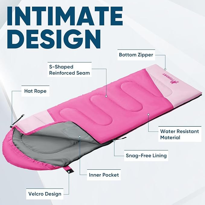 PTEROMY Sleeping Bags for Adults, Lightweight and Machine Washable, Water Resistant Backpacking Camping Sleeping Bag for Warm Cold Weather, Camping Essentials for Hiking Travel