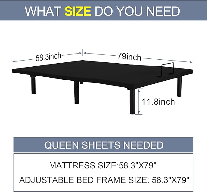 Fromann Adjustable Electric Queen Bed Base Frame with Massage,USB Type-C Ports, Zero Gravity, Under Bed Led Lighting and Three Leg Height (Black)