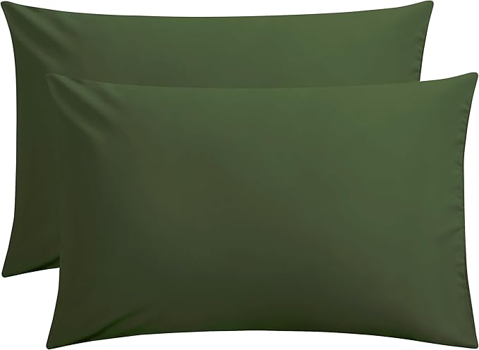 FLXXIE Pillow Cases Queen, Soft Microfiber Pillow Covers with Envelope Closure, Wrinkle Resistant Pillowcases, 2 Piece Set, 20x30, Olive Green