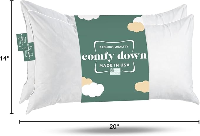 ComfyDown 14x20 Throw Pillow Inserts (Set of 2), Down & Feather Fill, 100% Cotton Cover, Made in USA – Premium Soft Lumbar Decorative Pillow Forms Sham Stuffers for Bed, Sofa & Couch
