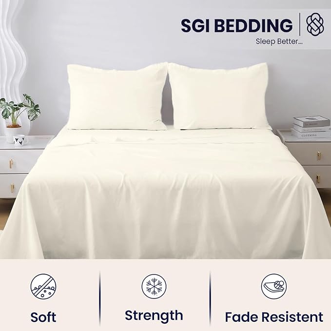 SGI bedding 100% Egyptian Cotton Sheets Full Size – 600 Thread Count Sheets Set, Soft, Cooling, 15" Deep Pocket, Luxury Hotel Bedding, Breathable, Durable - Butter