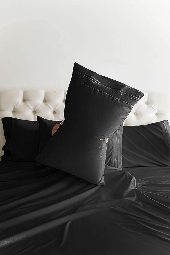 King 6 Piece Sheet Set - Comfy, Breathable & Cooling - Soft Hotel Luxury Bedding for Women, Men, Kids, Teens & Children - 1 Flat & 1 Fitted Sheet & 4 Pillowcases w/ Deep Pockets - Wrinkle Free - Black