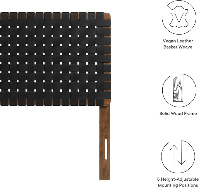 Modway Sparta Weave Twin Vegan Leather Headboard in Walnut Black