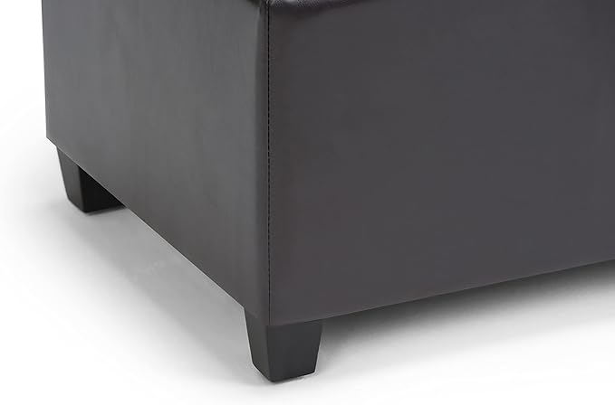 SIMPLIHOME Sienna Storage Ottoman Bench - 33 inch Wide Upholstered Vegan Leather Rectangle Storage Ottoman Bench in Chocolate Brown, Transitional Tufted Ottoman for Living Room with Lift Top