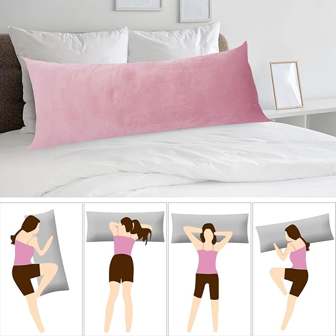 StangH Pink Body Pillow Cover for Kids/Pregnant Women, Super Soft Velvet Body Pillow Pillowcase, Extra Long Sofa/Couch Cover with Hidden Zipper, 20 x 54 inches, 1 Piece