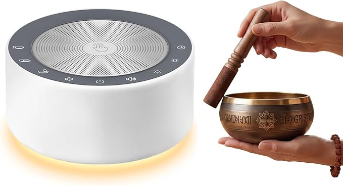 Kipcush Automatic Tibetan Meditation Bowl Sound Machine - 7 Himalayan Tones + 7 Color Night Light - Timer & Touch Control - No Manual Striking for Yoga, Chakra Healing, Stress Relief - Plug In