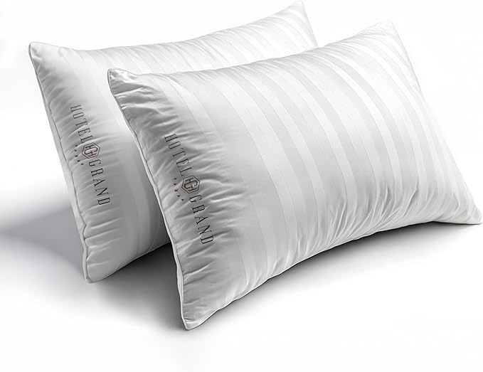 Hotel Grand White Feather Down Pillows King Size Set of 2 Packs Bed Pillows Medium Firm Hypoallergenic 100% Cotton Breathable Hotel Collection Back/Side Sleeping Pillows,36"x20"/2 Packs