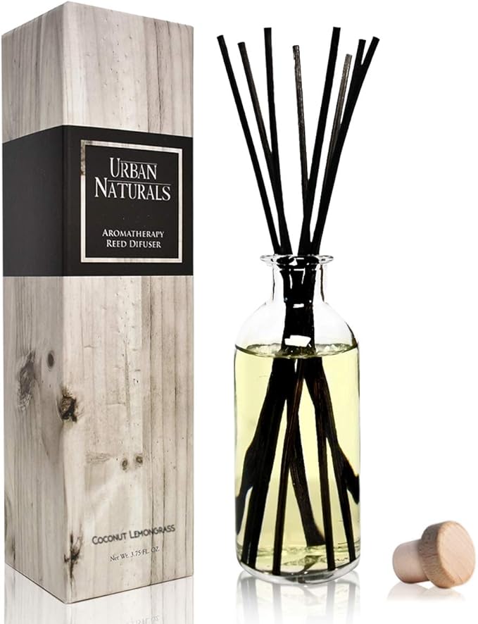Urban Naturals Coconut Lemongrass Home Fragrance Reed Diffuser Oil Set | Tropical Blend of Lemongrass, Fresh Limes & Sweet Coconut Milk | Great Home Gift Idea! Vegan. Made in the USA
