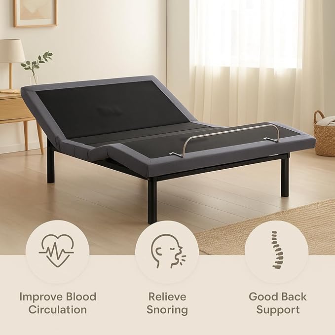 Naomi Home Idealbase Queen Adjustable Bed Base with Massage, USB Ports, Under-Bed Light, Wireless Remote, 800 Lb Capacity, Gray Metal Frame, Easy Assembly for Enhanced Comfort and Relaxation