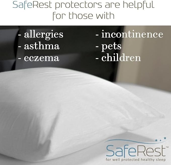 SafeRest Pillow Protector - Pack of 2 - King Size Waterproof Pillow Cover - Zippered Pillow Encasement for College Dorm Room, New Home - Cotton Terry, Waterproof, Breathable