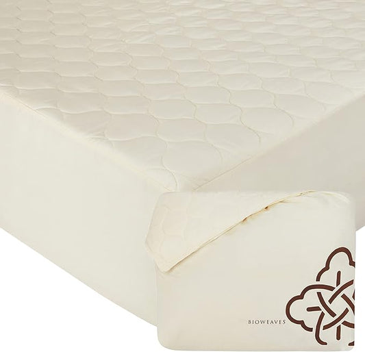 Bioweaves 100% Organic Cotton Mattress Pad Cover, GOTS Certified Cooling Quilted Fitted Mattress Topper & Protector with Soft Cotton Wadding - 20 Inch Deep Pocket, Twin XL