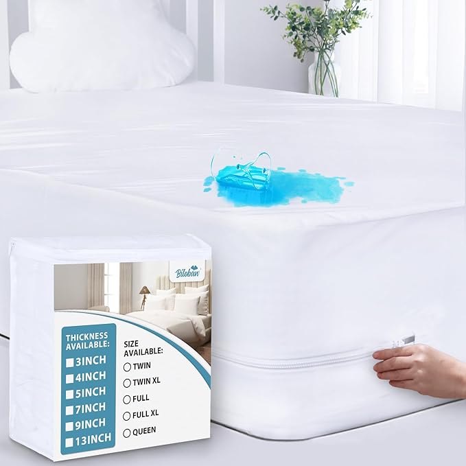 Queen Mattress Protector Zippered (3/4/5/7/9/13Inches), Low Profile Waterproof Mattress Cover & Mattress Encasement, 6 Sides Wrapping Box Spring Cover