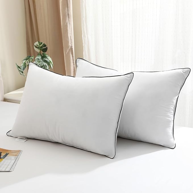 BPC Luxury Hotel Goose Feather Down King Size Pillows Set of 2, Medium Firm Bed Pillows for Sleeping, Organic Cotton Cover, Soft Yet Supportive Down Alternative Surround, RDS Certified, White 20"x36"