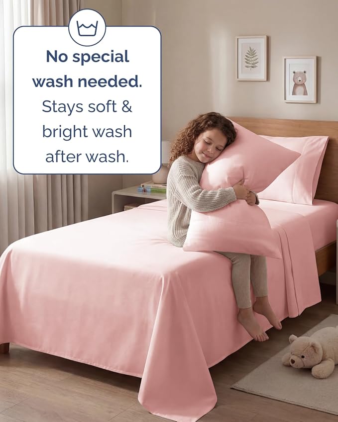 Twin 4 Piece Sheet Set - Comfy, Breathable & Cooling - Hotel Luxury Bedding for Women, Men, Kids, Teens & Children - 1 Flat & 1 Fitted Sheet & 2 Pillowcases w/ Deep Pockets - Wrinkle Free - Baby Pink