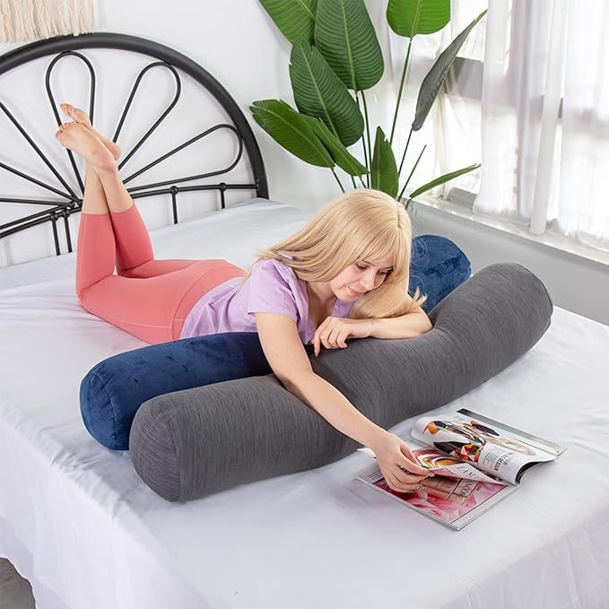 1 MIDDLE ONE Body Pillow, Bolster Pillow with Cooling Cover, Long Round Roll Cylinder Pillow for Bed, 35" x 7.87", Grey