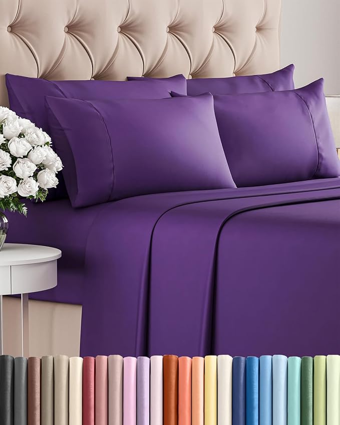 King 6 Piece Sheet Set - Comfy, Breathable & Cooling - Hotel Luxury Bedding for Women, Men, Kids, Teens and Children - 1 Flat & 1 Fitted Sheet & 4 Pillowcases w/ Deep Pockets - Wrinkle Free - Purple
