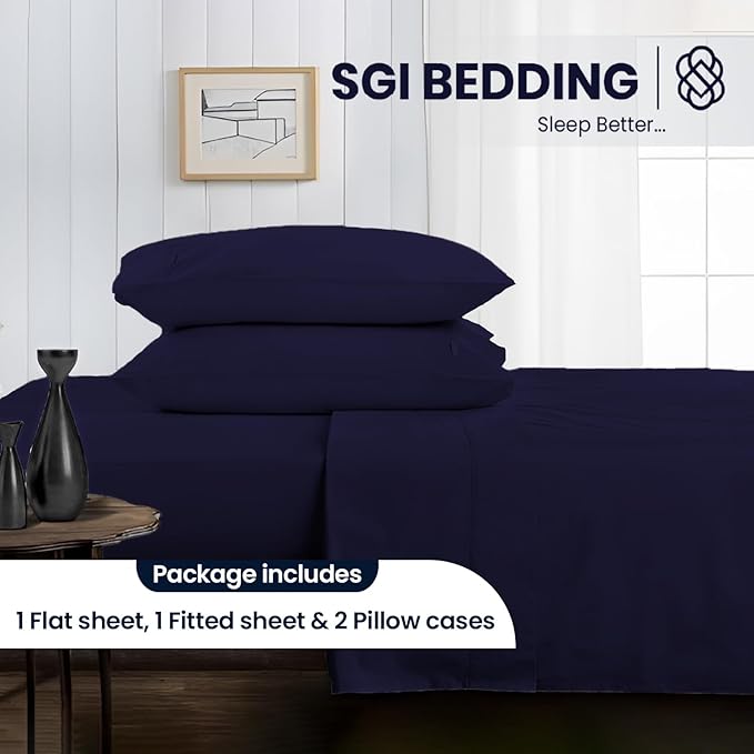 SGI bedding 100% Egyptian Cotton Sheets King Size – 600 Thread Count Sheets Set, Soft, Cooling, 15" Deep Pocket, Luxury Hotel Bedding, Breathable, Durable - Navy Blue