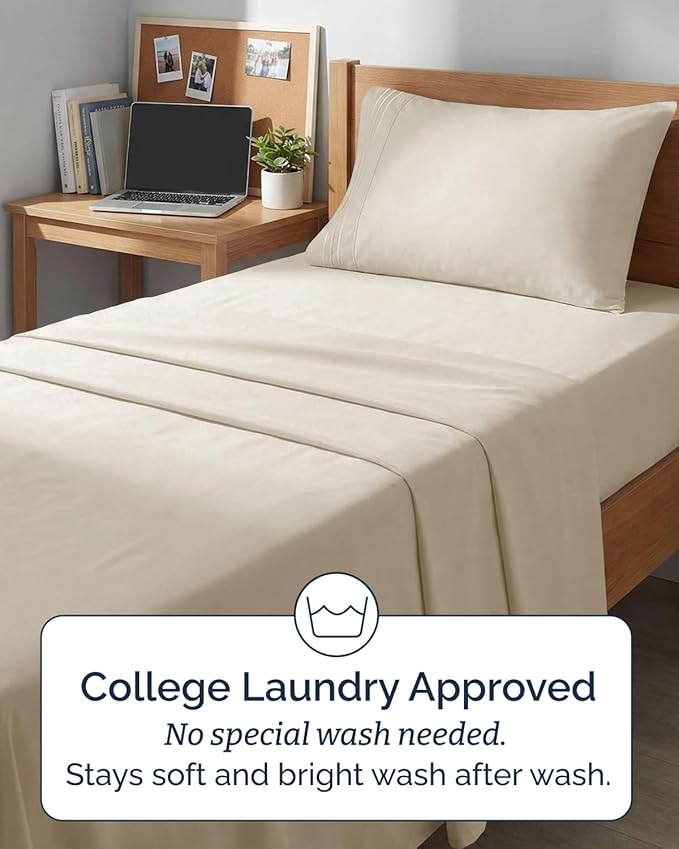 Twin XL Size 3 Piece Sheet Set - Comfy Breathable & Cooling Sheets - Hotel Luxury Bed Sheets for Women & Men - Deep Pockets, Easy-Fit, Extra Soft & Wrinkle Free Sheets - Wheat Oeko-Tex Bed Sheet Set