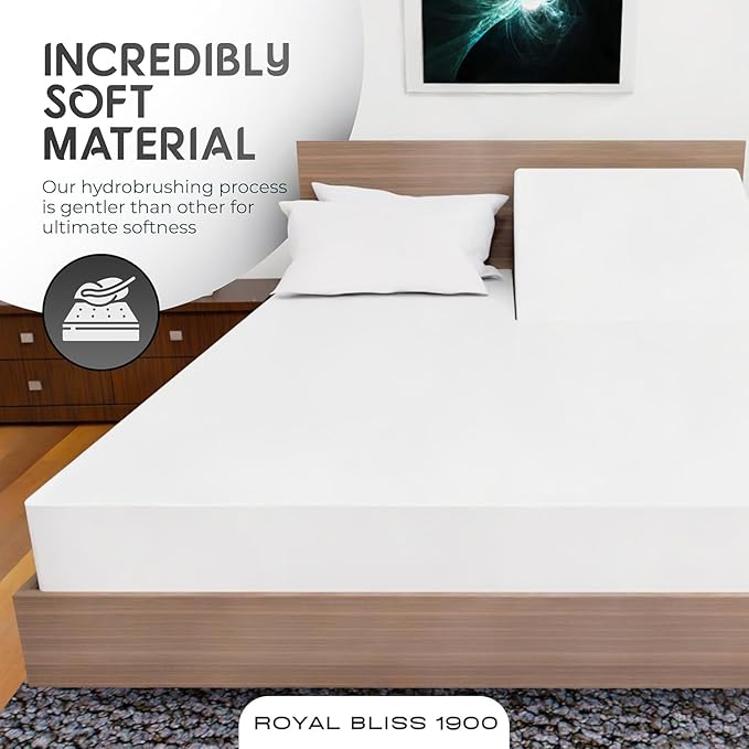 Top Split King Sheets Sets for Adjustable Bed, 4 Pcs Deep Pockets Double Brushed Microfiber Sheets, 34 Inch Split Top Fitted Sheet, 1 King Flat Sheet and 2 Pillowcases - White