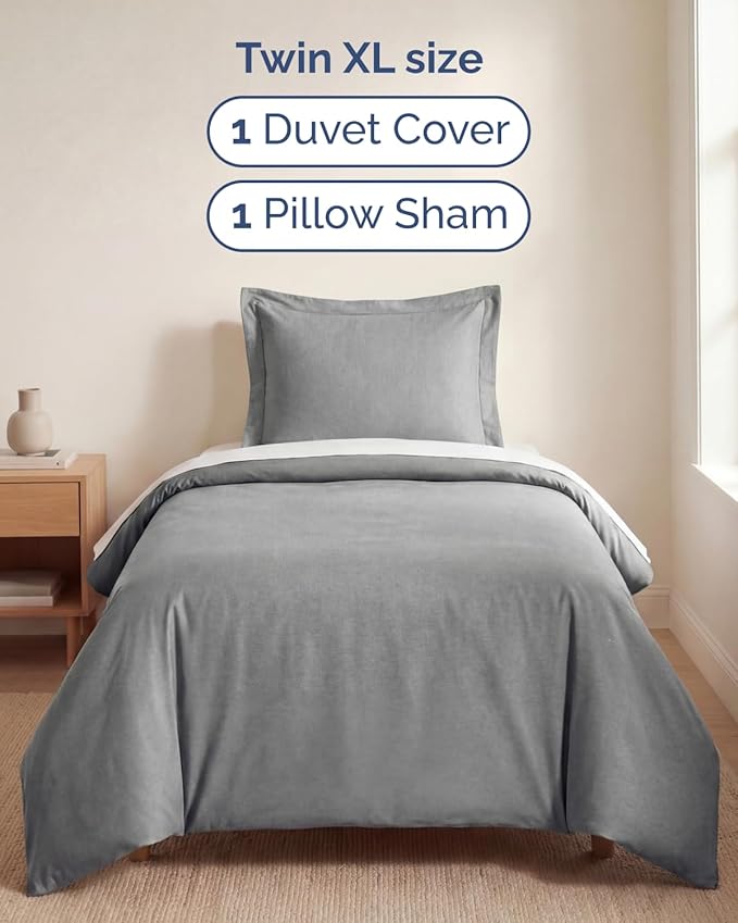 Duvet Cover Twin/Twin XL Size Set - Extra Soft Twin/Twin XL Duvet Cover 68" x 90" with 1 Pillow Sham - Hotel Luxury, Easy Care, Fade Free w/ Zipper Closures & Ties - Cozy & Breathable (Heathered Grey)