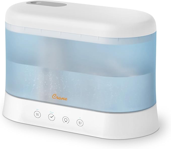 Crane 0.5 Gallon Top Fill Cool Mist Humidifier & Essential Oil Diffuser, Whisper-Quiet, 15-Hour Run Time, Night Light, Small Room Air Humidifier, Perfect For Office, Bedroom or Nursery