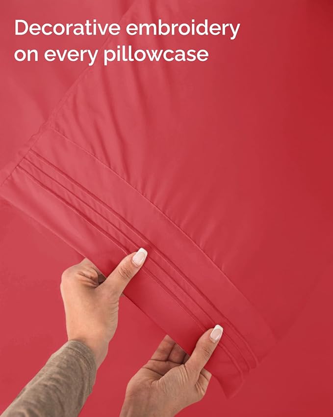 Twin Size 3 Piece Sheet Set - Comfy Breathable & Cooling Sheets - Hotel Luxury Bed Sheets for Women & Men - Deep Pockets, Easy-Fit, Extra Soft & Wrinkle Free Sheets - Red Oeko-Tex Bed Sheet Set