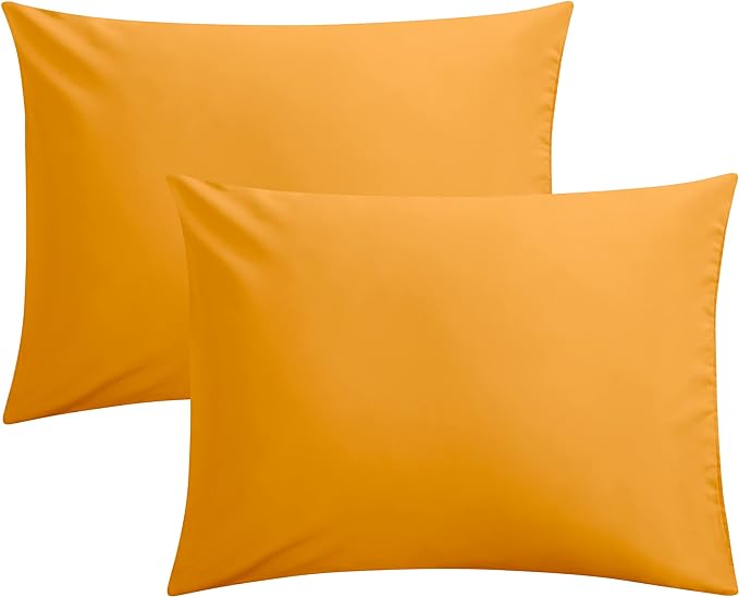 FLXXIE Pillow Cases Standard Size, Soft Microfiber Pillow Covers with Envelope Closure, Wrinkle, Stain Resistant Pillowcases, 2 Piece Set, 20x26, Ginger Yellow