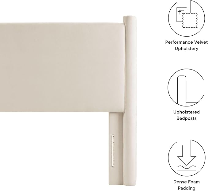 Modway Rael Twin Upholstered Headboard with Pillars in Alabaster – Velvet Headboard – Stain-Resistant Performance Velvet Headboard for Twin Beds