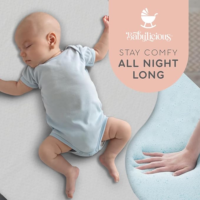 Babylicious Waterproof Pack and Play Mattress Pad - 38" x 26" | Roll Up Style - Breathable Soft Memory Foam - Portable Mattress Topper- Baby Foam Mattresses for Babies - Includes Easy Carry Buckle