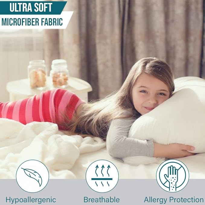 Micropuff Queen Size Pillow Protectors with Zipper - 2 Pack - Soft and Breathable Pillow Cover. Pillowcase Protects Against Stains, Spills, and Perspiration. (20 x 30)
