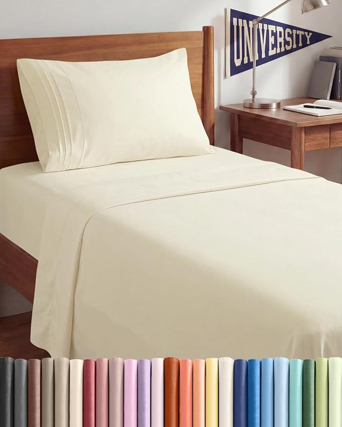 Twin XL Size 3 Piece Sheet Set - Comfy Breathable & Cooling Sheets - Hotel Luxury Bed Sheets for Women & Men - Deep Pockets, Easy-Fit, Soft and Wrinkle Free Sheets - Off White Oeko-Tex Bed Sheet Set