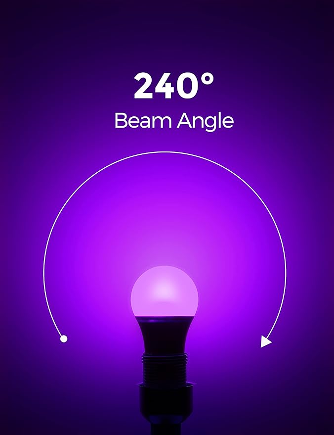 L LOHAS LED Halloween Purple LED Light Bulbs Outdoor, A19 9W(60W Equivalent) Purple Colored Light Bulb, E26 Base, Non-Dim, 4-Pack