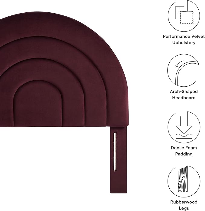 Modway Solana Soft Arch Shaped Round Twin Headboard in Mulberry – Upholstered Headboard – Stain-Resistant Performance Velvet Headboard for Twin Beds