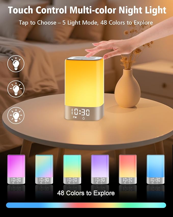 Sound Machine Alarm Clocks for Bedroom with 32 Soothing Sounds, White Noise Machine for Baby & Adults Sleep,Bluetooth Speaker & Night Light for kids,App Control,Timer, Gift for Teens,Girls,Boys,Women