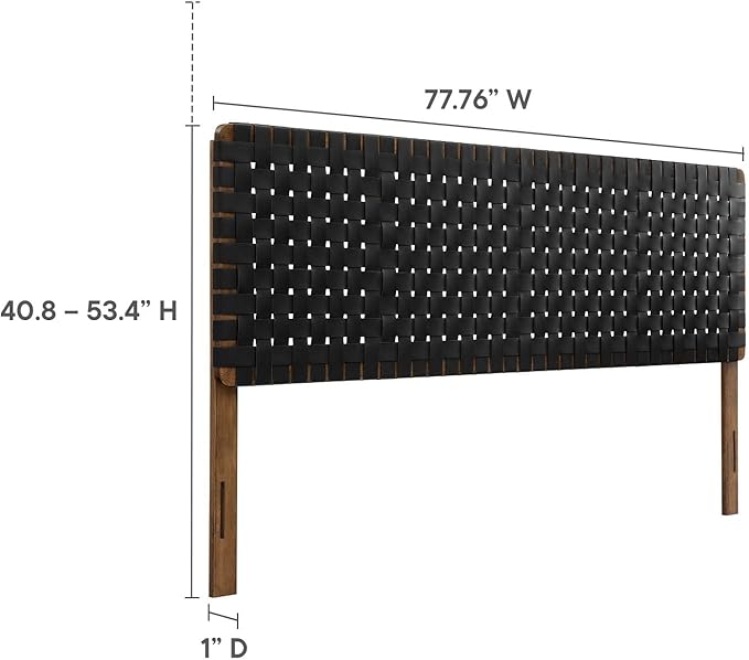 Modway Sparta Vegan Leather Weave King Headboard in Walnut Black Faux Leather King Headboard Only, Height Adjustable Headboard, Freestanding Headboard for Primary Bedroom or Guest Room