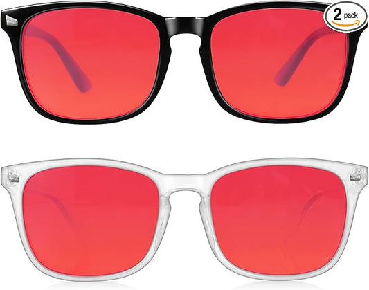 2 Packs Professional Sleep Glasses with 99.9% Blue Light Blocking Dual AR Coatings Red Lens, Computer Gaming Glasses for Men Women, Anti Fatigue & Eye Strain