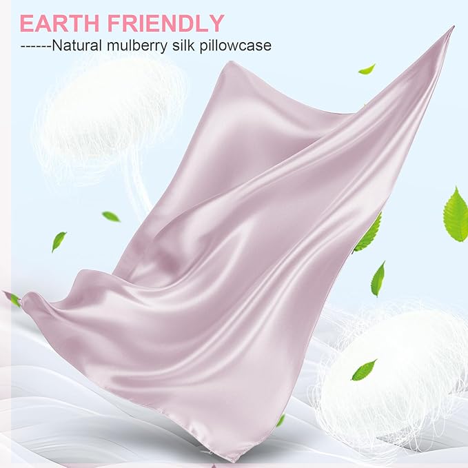 Silk Pillow Cases 2 Pack Queen Size with Hidden Zipper, Mulberry Silk Pillowcase for Hair and Skin, Smooth and Soft Breathable Cooling Silk Satin Pillowcase Set of 2, Gifts for Women，Lavender