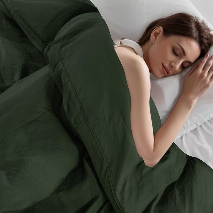 NEXHOME PRO Twin Duvet Cover Set – 100% Certified Organic Cotton with Washed Feel & Linen-Like Texture, Comfortable & Breathable, Home Bedding Set Olive Green (No Comforter)