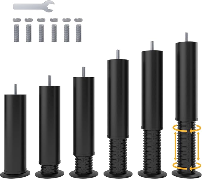 Adjustable 8-12 inch Bed Legs Metal Replacement Heavy Duty Leg M8 M10 Thread 6Pcs Support Leg for Adjustable Bed Frame, Sofa, Cupboard, Desk