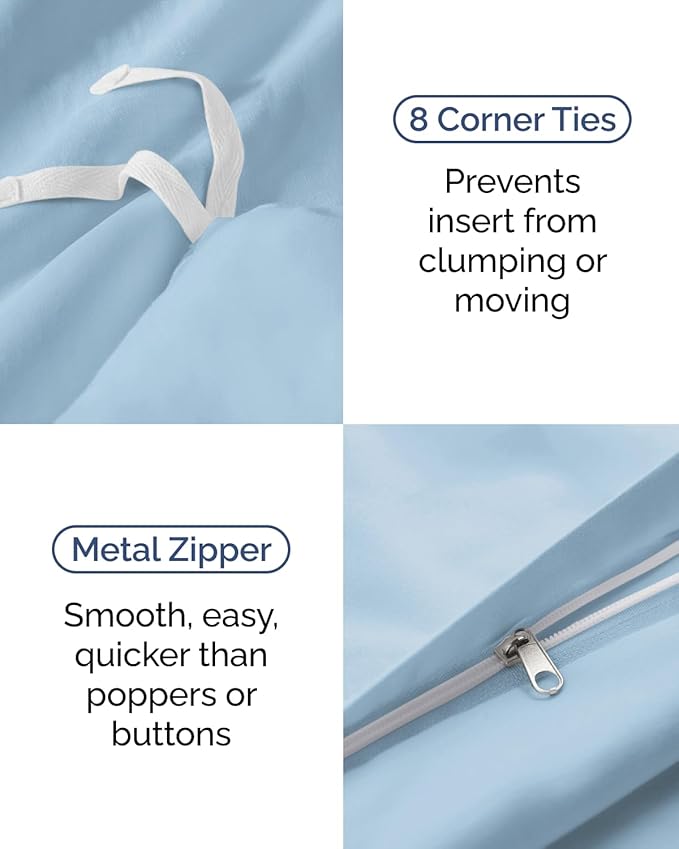 Duvet Cover Twin/Twin XL Size Set - Extra Soft Twin/Twin XL Duvet Cover 68" x 90" with 1 Pillow Sham - Hotel Luxury, Easy Care, Fade Free w/ Zipper Closures & Ties - Comfy & Breathable (Light Blue)