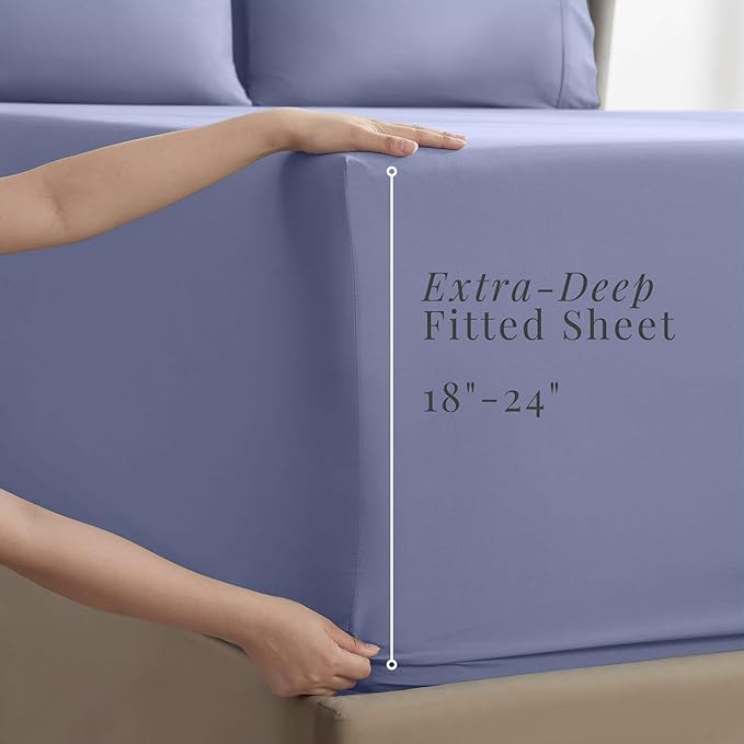 Hearth & Harbor Extra Deep Pocket Sheets - Fits Mattress 18-24 Inches Deep - Extra Deep Pocket California King Size - 6 Piece Cal King Sheets - Cal King, Steel Blue