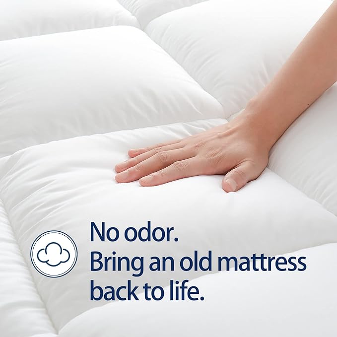 Mattress Topper California King for Back Pain, Extra Thick Mattress Pad Cover, Plush Pillow Top, Deep Elastic Pocket, White, 72"X84"+20"