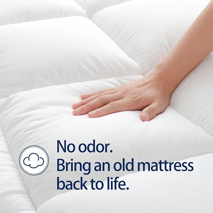 Mattress Topper Full for Back Pain, Extra Thick Mattress Pad Cover, Plush Pillow Top, Deep Elastic Pocket, White, 54"X75"+20"