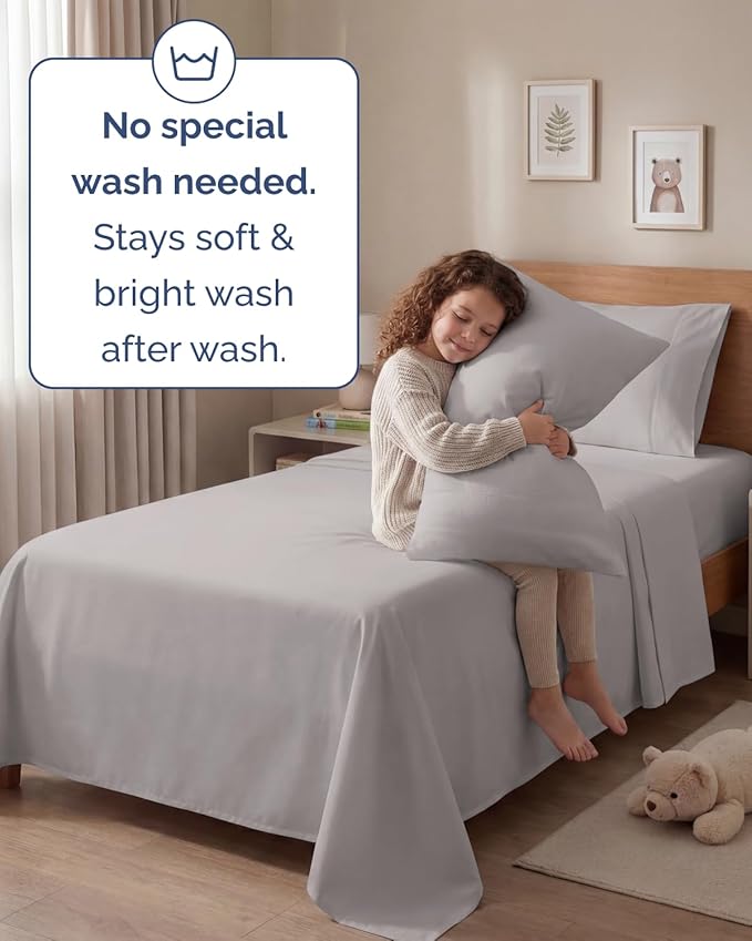 Twin 4 Piece Sheet Set - Comfy, Breathable & Cooling - Hotel Luxury Bedding for Women, Men, Kids, Teens & Children - 1 Flat & 1 Fitted Sheet & 2 Pillowcases w/ Deep Pockets - Wrinkle Free - Light Grey