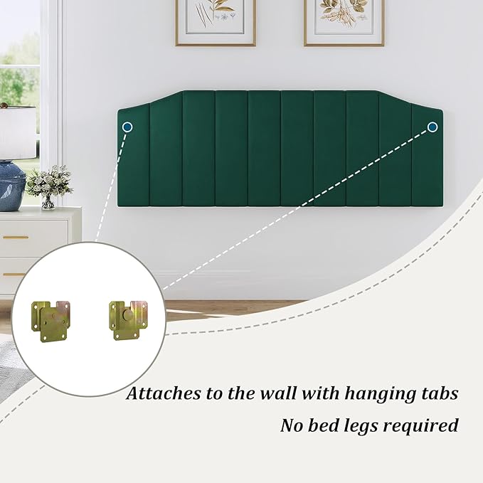 Furpopup King Size Headboard Only, Velvet Upholstered Headboard King/California King Size Wall Mount and Bed Frame Mount, Featuring High-Density Sponge Padding Easy Assembly Comfort Style-Jade Green