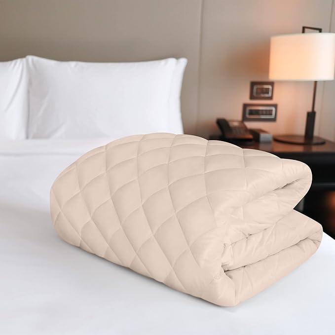 Utopia Bedding Quilted Fitted Mattress Pad, King Size, Elastic Fitted Mattress Topper Protector and Cover with Deep Pocket Stretches up to 16 Inches, Machine Washable (Beige)
