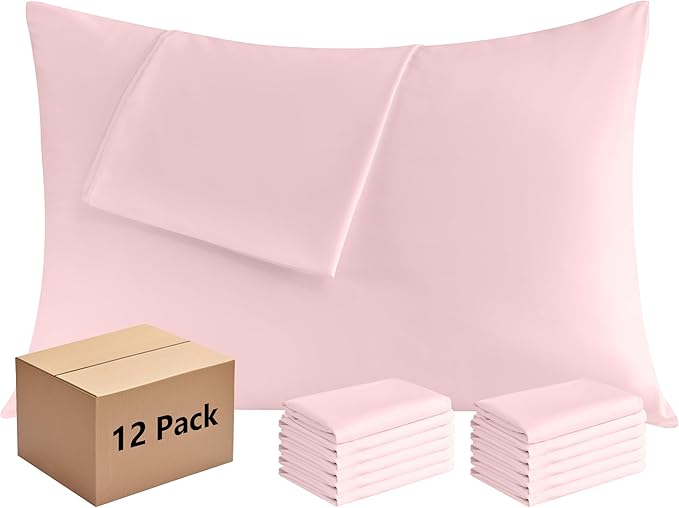 Pillowcases Queen 12 Pack, 20x30 Pillow Cases with Envelope Closure, Soft Plain Brushed Microfiber Covers Breathable Wrinkle-Resistant, Pink