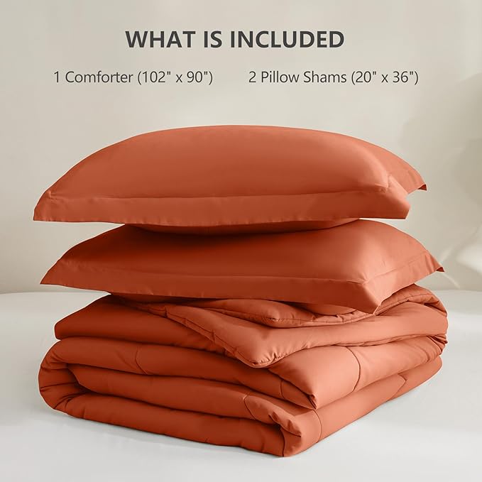 CozyLux King Size Comforter Sets - 270GSM Terracotta Bedding Sets for All Seasons, 3 Pieces Box Stitched Bed Set with 1 Down Alternative Comforter and 2 Pillow Shams, Soft, Lightweight, Durable